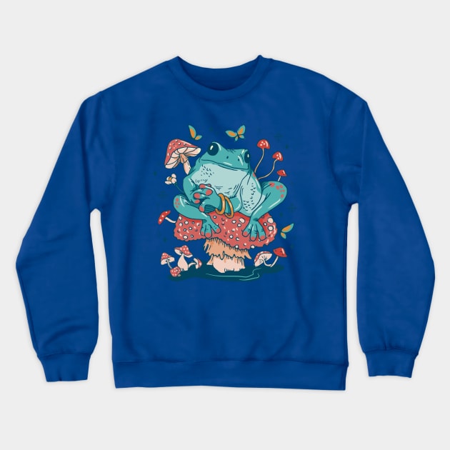 Cottagecore Aesthetic Mushrooms and Frog Crewneck Sweatshirt by DRIPCRIME Y2K